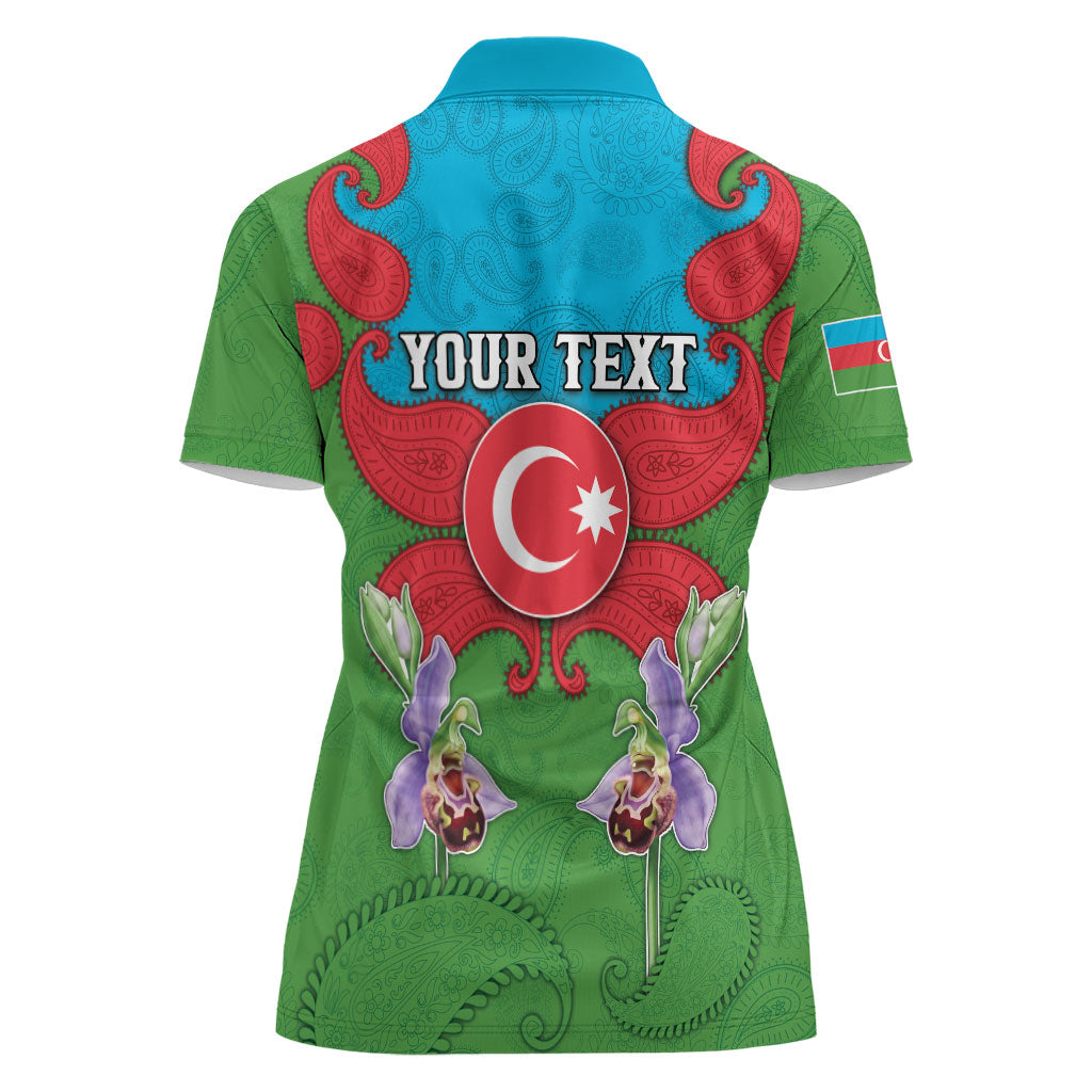 Personalized Azerbaijan Women Polo Shirt Khari Bulbul Buta Pattern Emblem Flame
