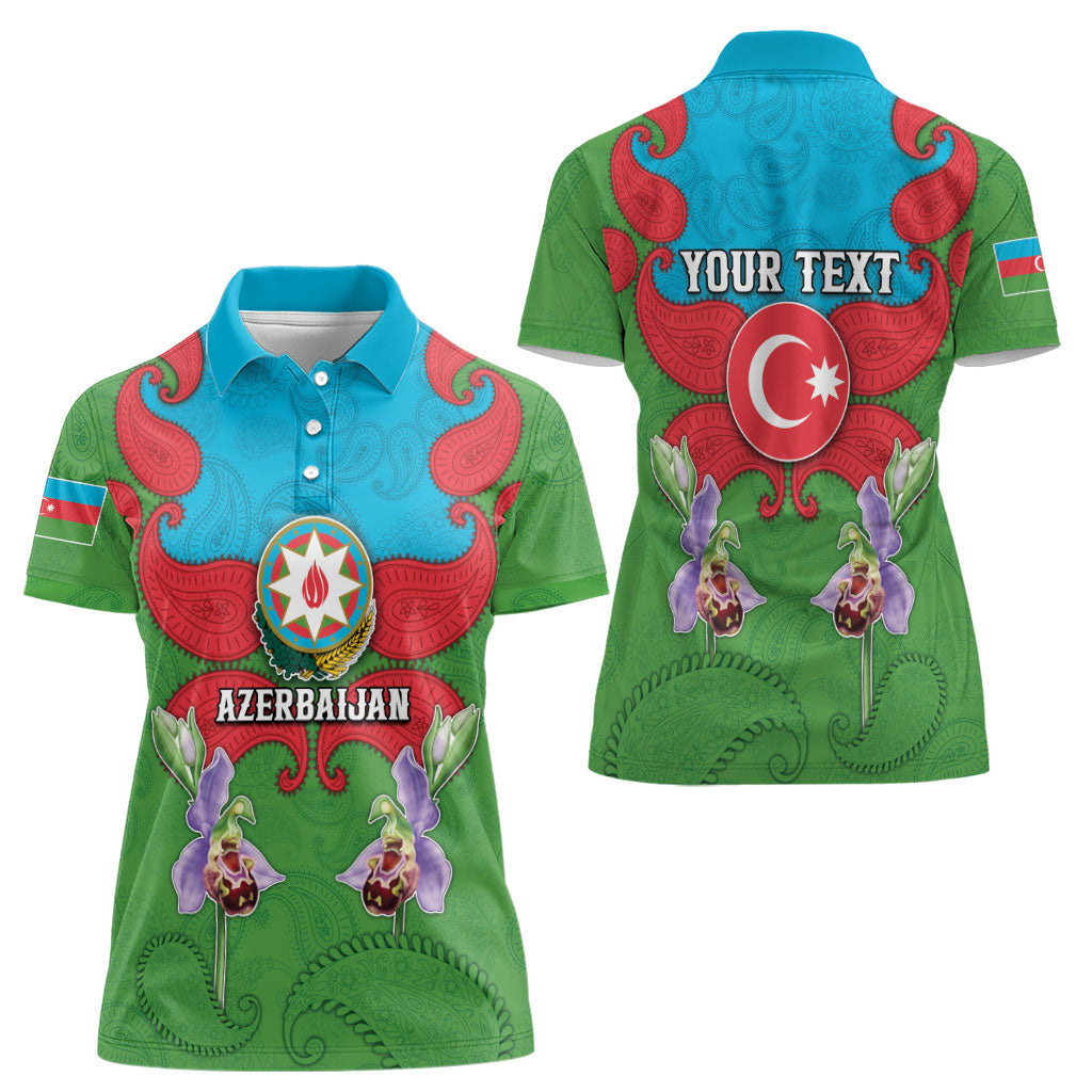 Personalized Azerbaijan Women Polo Shirt Khari Bulbul Buta Pattern Emblem Flame