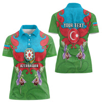 Personalized Azerbaijan Women Polo Shirt Khari Bulbul Buta Pattern Emblem Flame