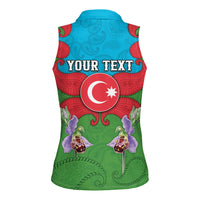 Personalized Azerbaijan Women Sleeveless Polo Shirt Khari Bulbul Buta Pattern Emblem Flame