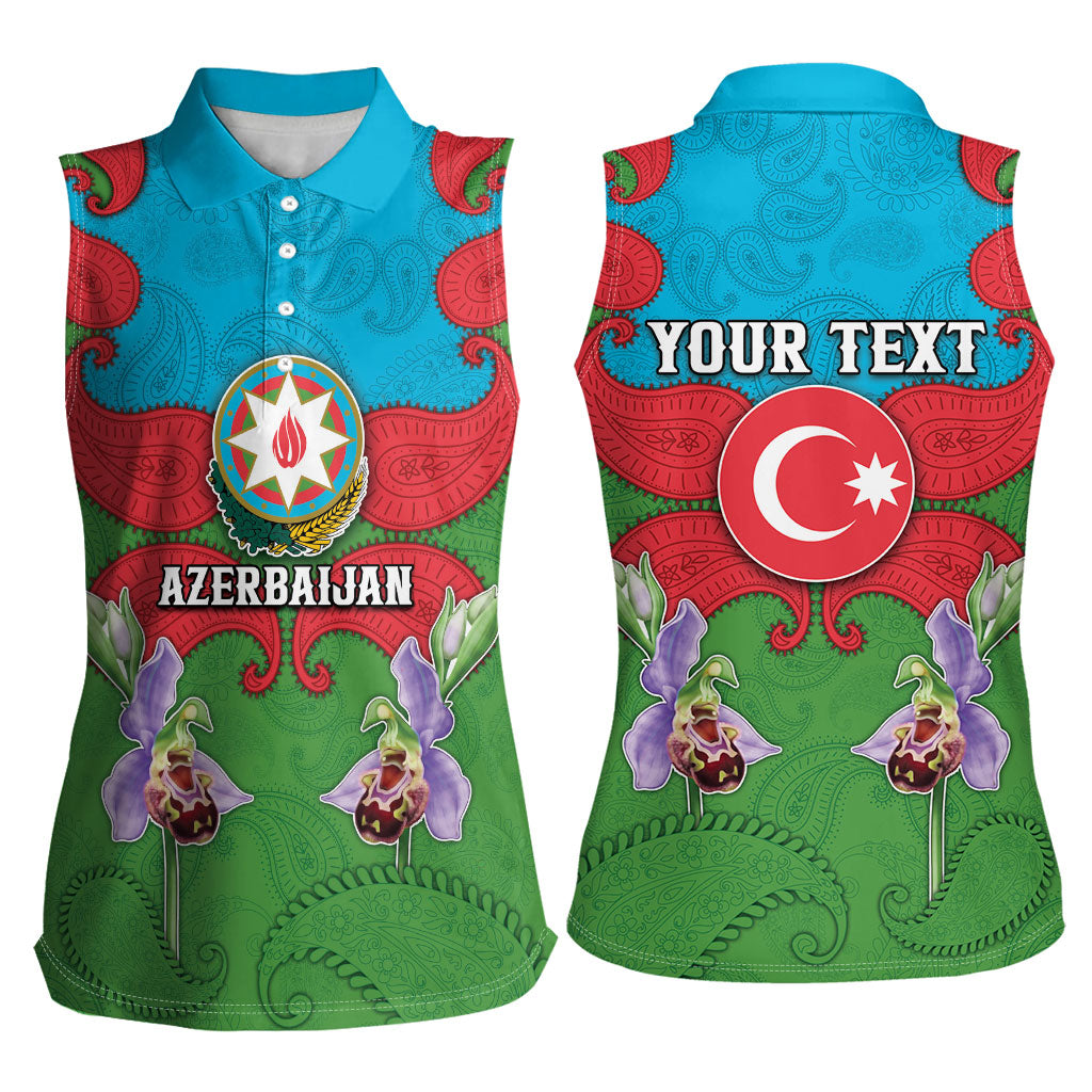 Personalized Azerbaijan Women Sleeveless Polo Shirt Khari Bulbul Buta Pattern Emblem Flame