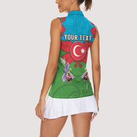 Personalized Azerbaijan Women Sleeveless Polo Shirt Khari Bulbul Buta Pattern Emblem Flame