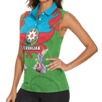 Personalized Azerbaijan Women Sleeveless Polo Shirt Khari Bulbul Buta Pattern Emblem Flame