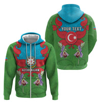 Personalized Azerbaijan Zip Hoodie Khari Bulbul Buta Pattern Emblem Flame