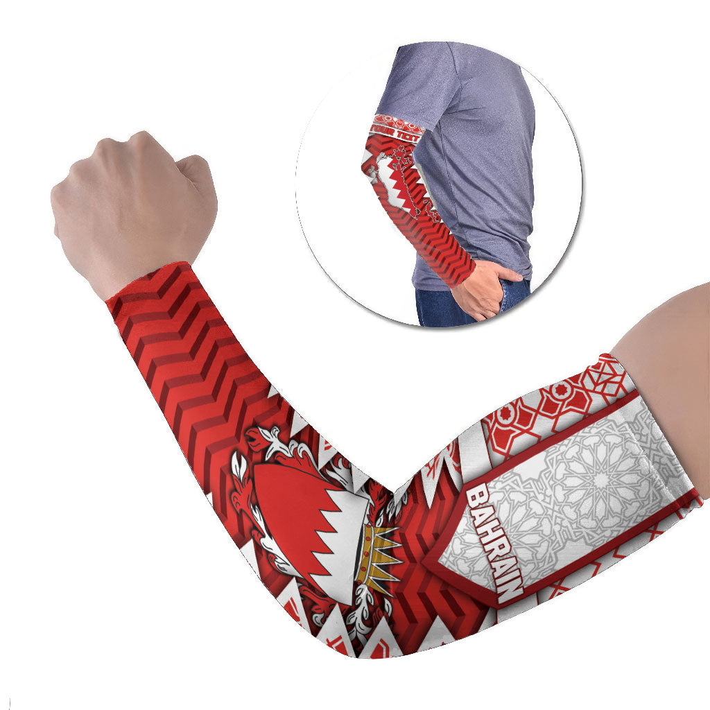 Personalized Bahrain Arm Sleeves Royal Coat Of Arms And Map Islamic Pattern