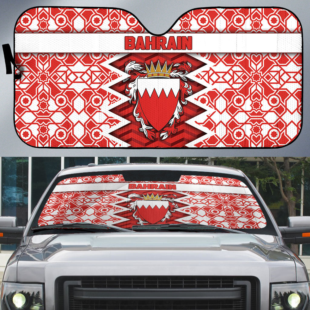 Bahrain Auto Sun Shade Royal Coat Of Arms And Map Islamic Pattern