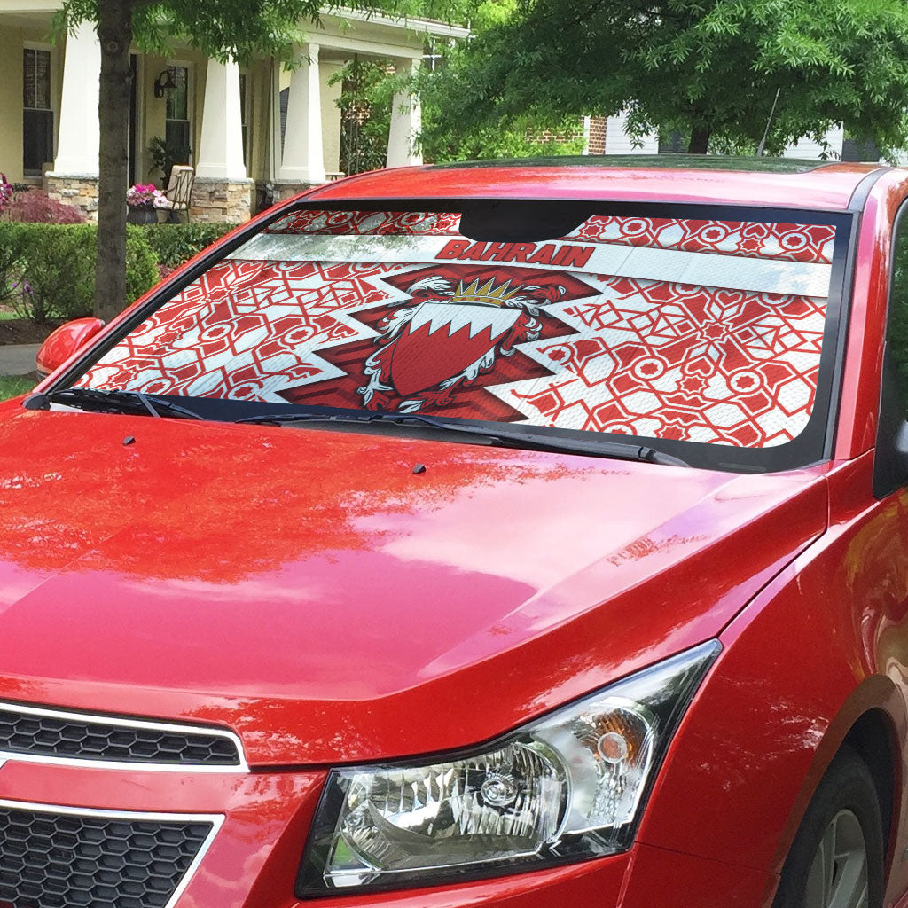 Bahrain Auto Sun Shade Royal Coat Of Arms And Map Islamic Pattern