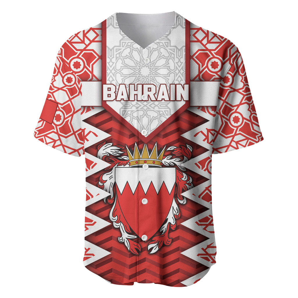 Personalized Bahrain Baseball Jersey Royal Coat Of Arms And Map Islamic Pattern