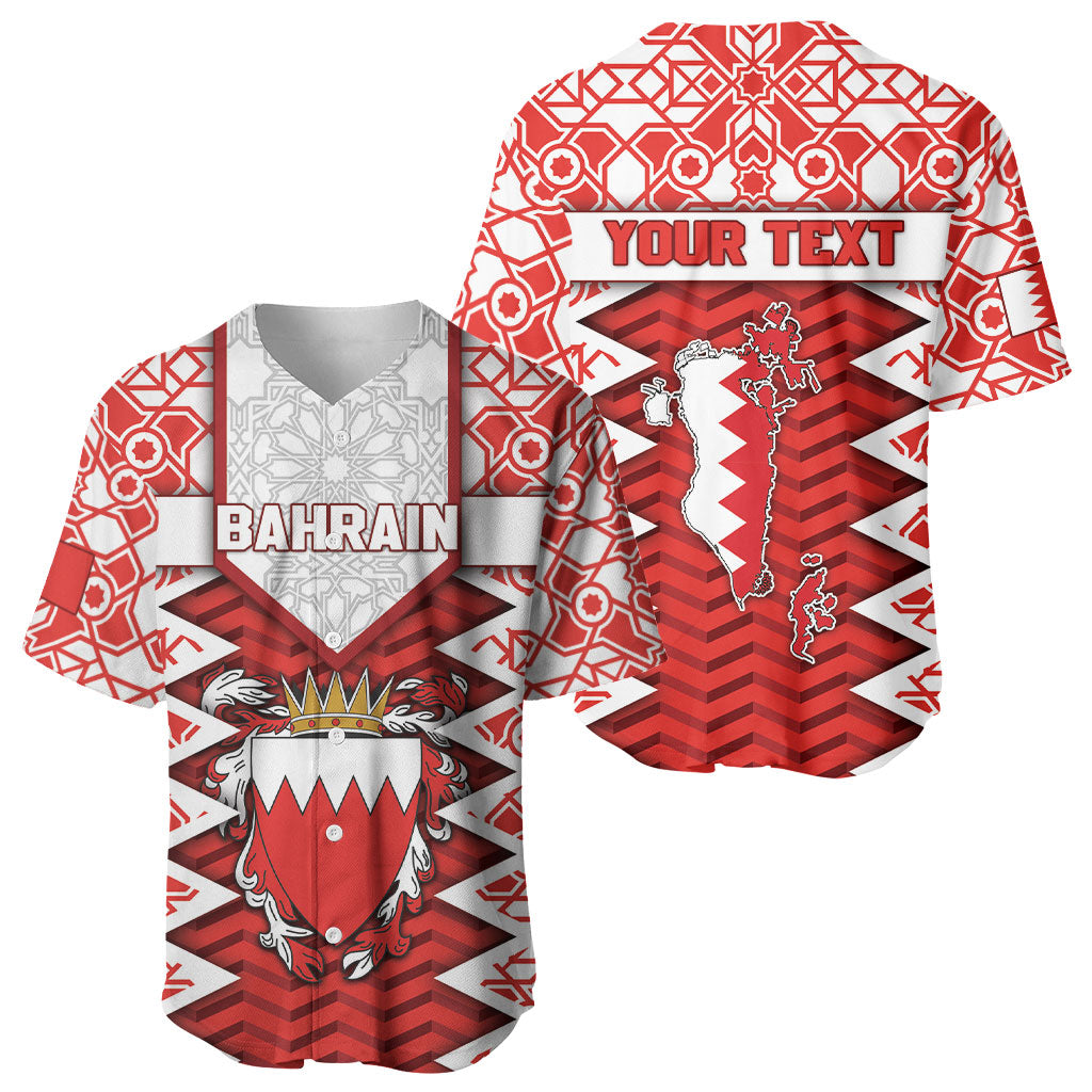 Personalized Bahrain Baseball Jersey Royal Coat Of Arms And Map Islamic Pattern