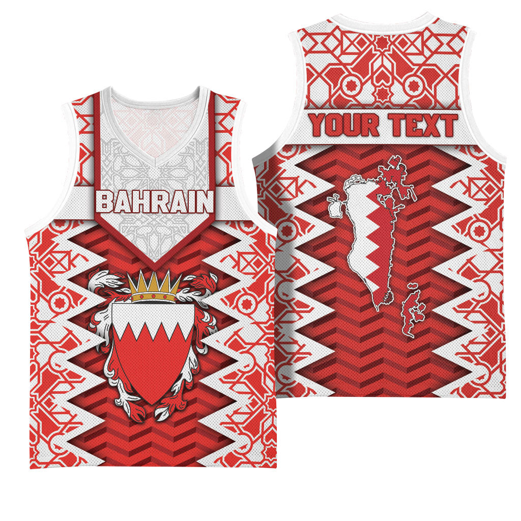 Personalized Bahrain Basketball Jersey Royal Coat Of Arms And Map Islamic Pattern