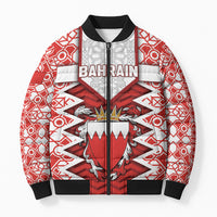 Personalized Bahrain Bomber Puffer Jacket Royal Coat Of Arms And Map Islamic Pattern