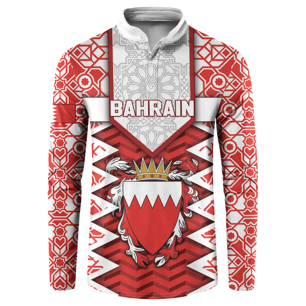 Personalized Bahrain Button Sweatshirt Royal Coat Of Arms And Map Islamic Pattern