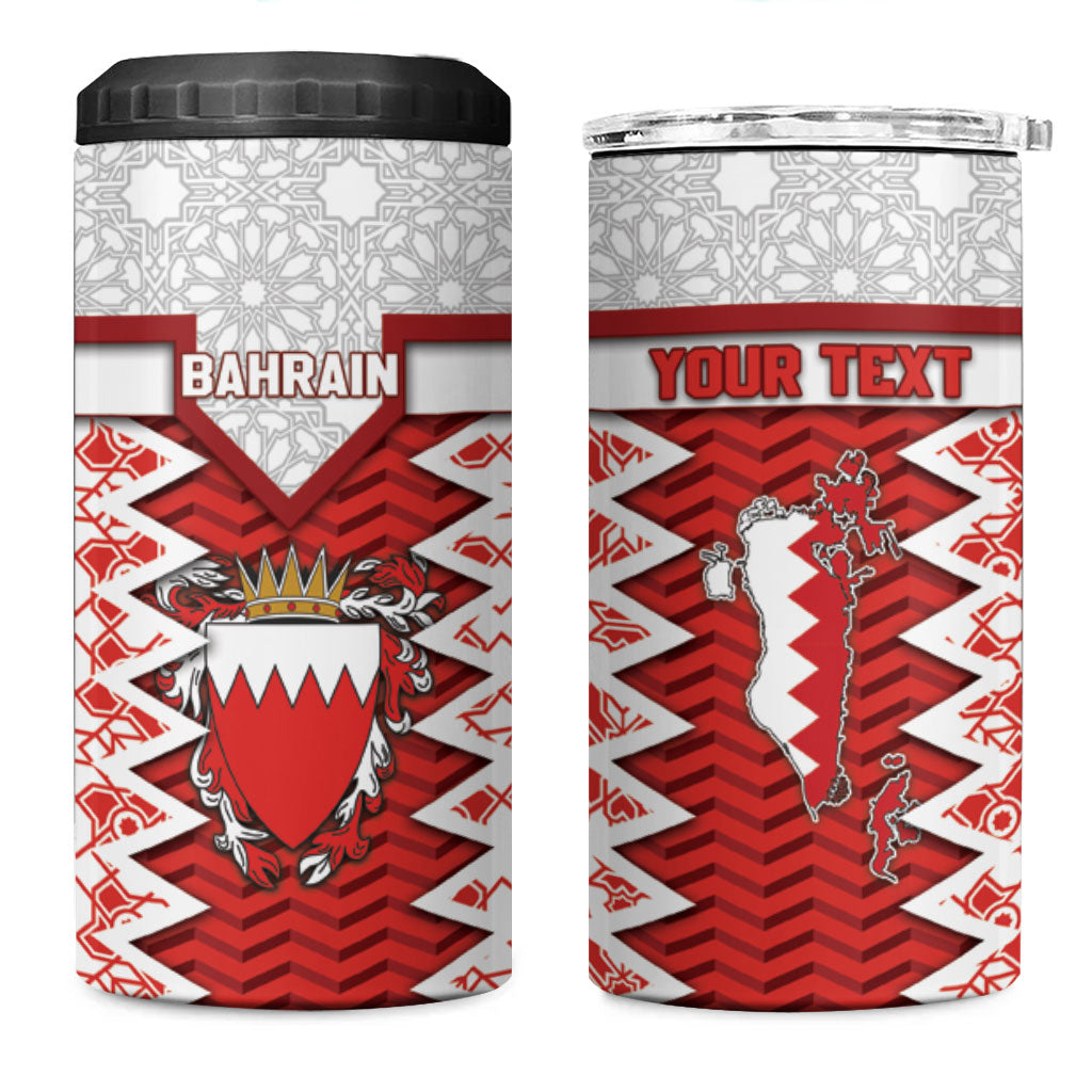 Personalized Bahrain 4 in 1 Can Cooler Tumbler Royal Coat Of Arms And Map Islamic Pattern