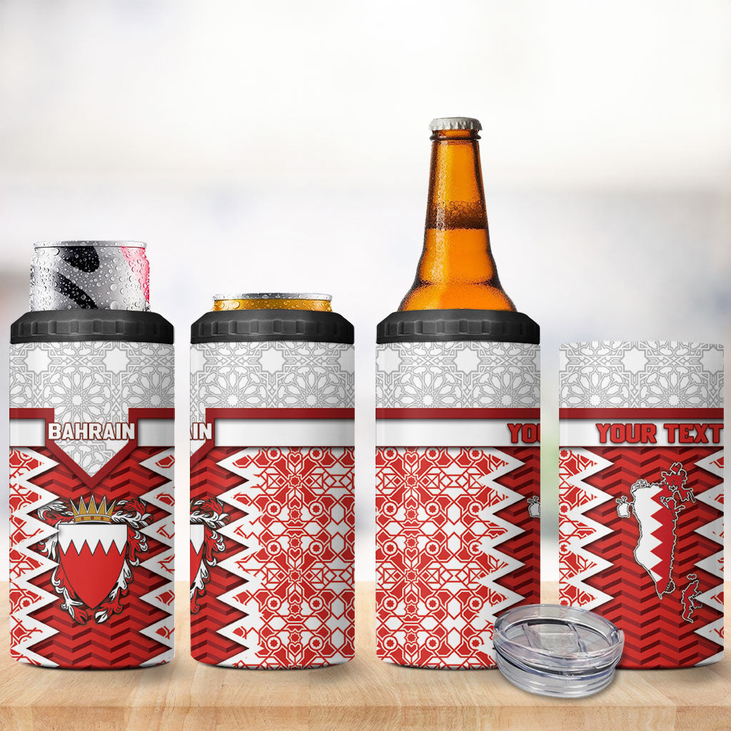Personalized Bahrain 4 in 1 Can Cooler Tumbler Royal Coat Of Arms And Map Islamic Pattern