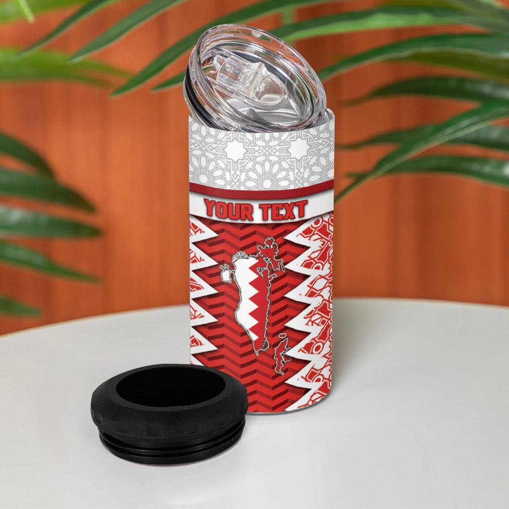 Personalized Bahrain 4 in 1 Can Cooler Tumbler Royal Coat Of Arms And Map Islamic Pattern