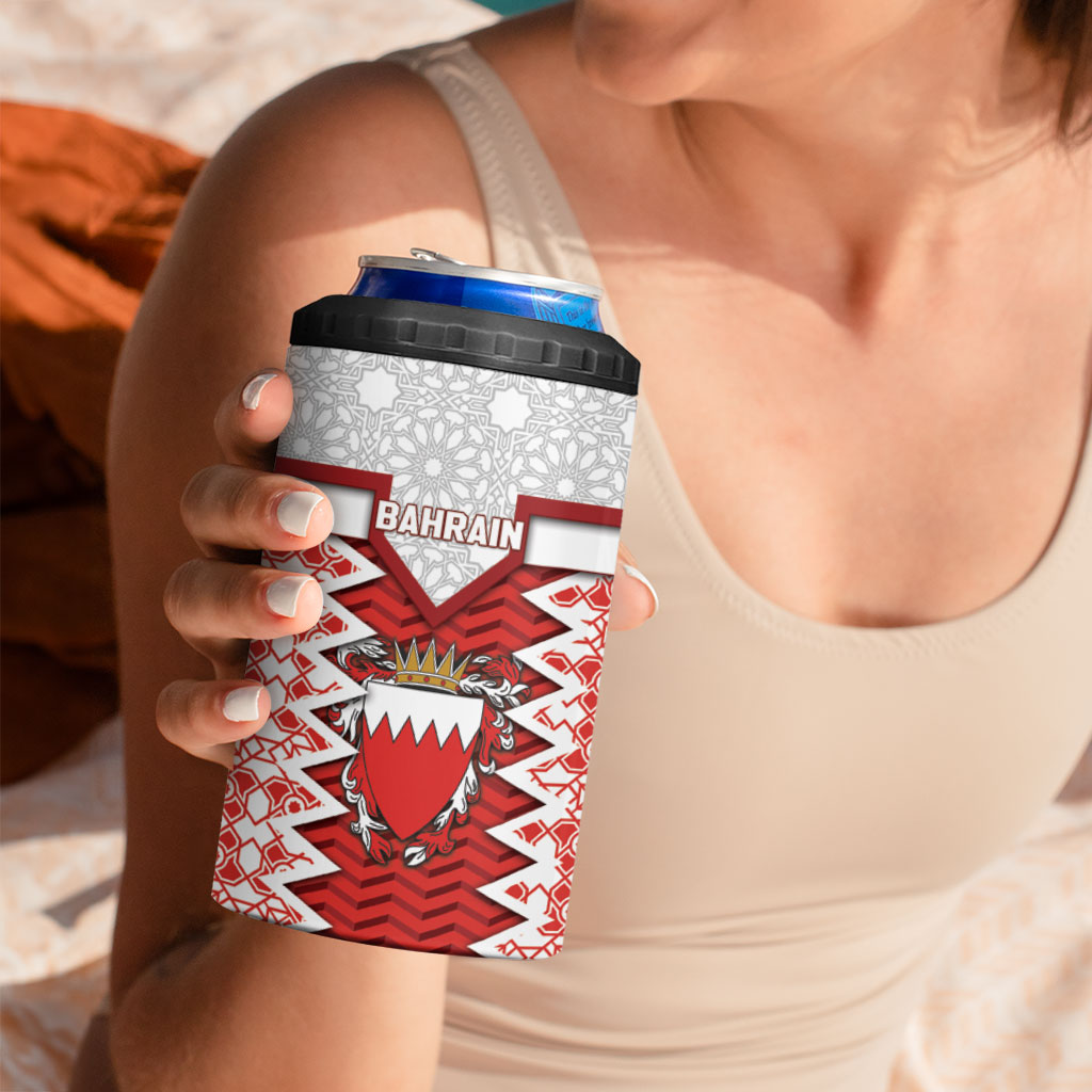 Personalized Bahrain 4 in 1 Can Cooler Tumbler Royal Coat Of Arms And Map Islamic Pattern