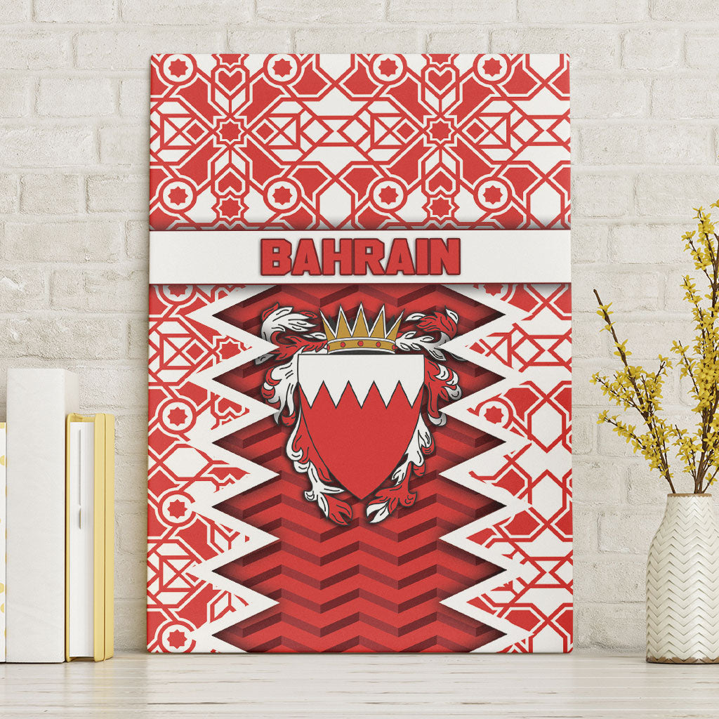 Bahrain Canvas Wall Art Royal Coat Of Arms And Map Islamic Pattern
