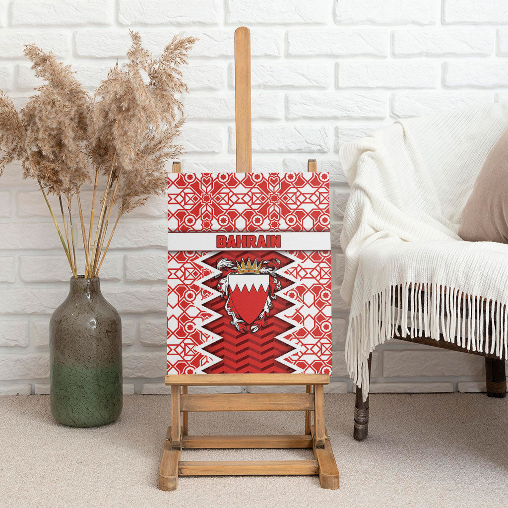 Bahrain Canvas Wall Art Royal Coat Of Arms And Map Islamic Pattern
