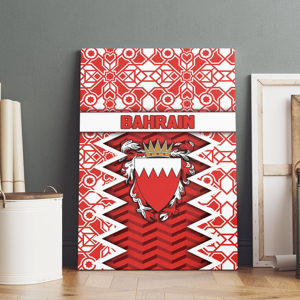 Bahrain Canvas Wall Art Royal Coat Of Arms And Map Islamic Pattern