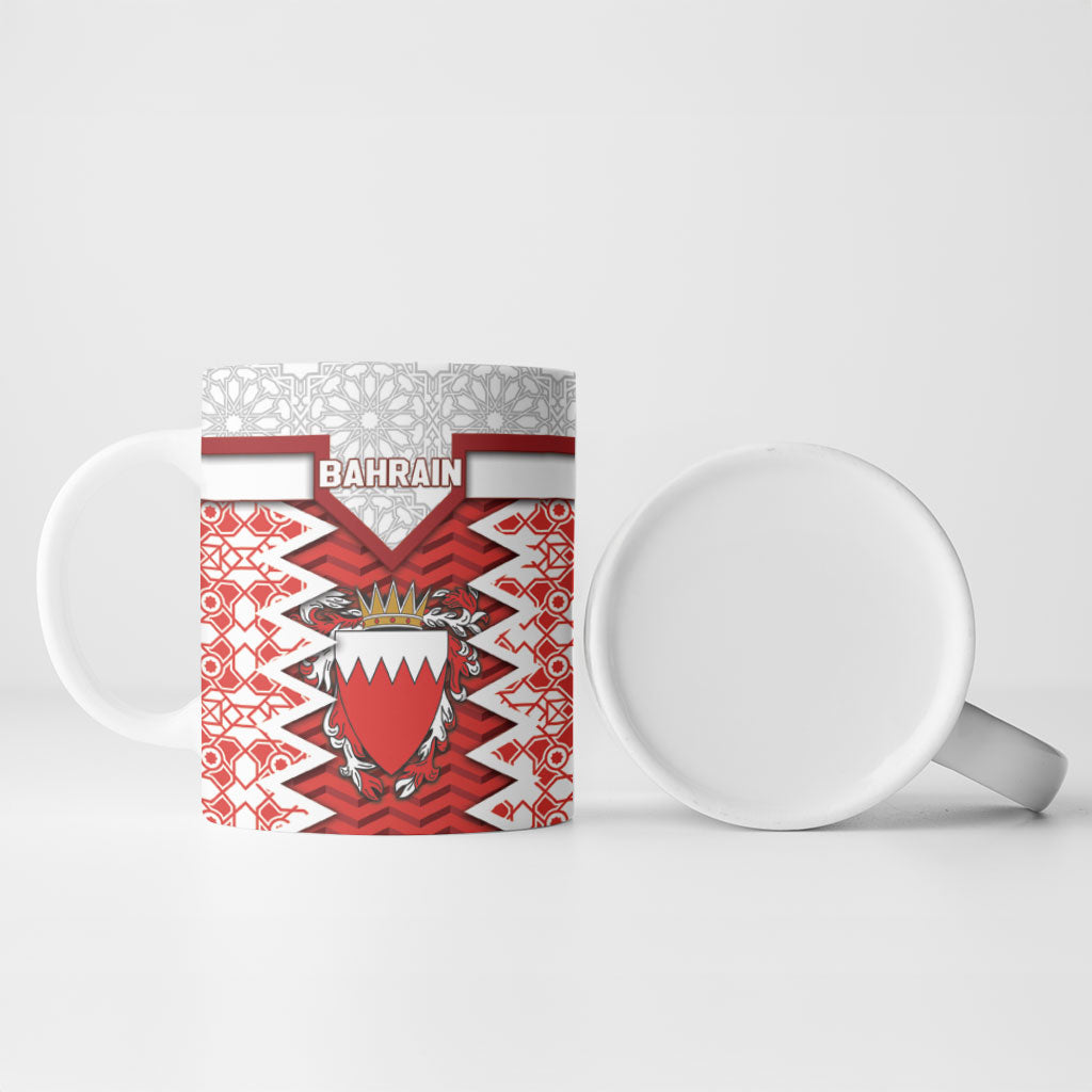 Personalized Bahrain Ceramic Mug Royal Coat Of Arms And Map Islamic Pattern