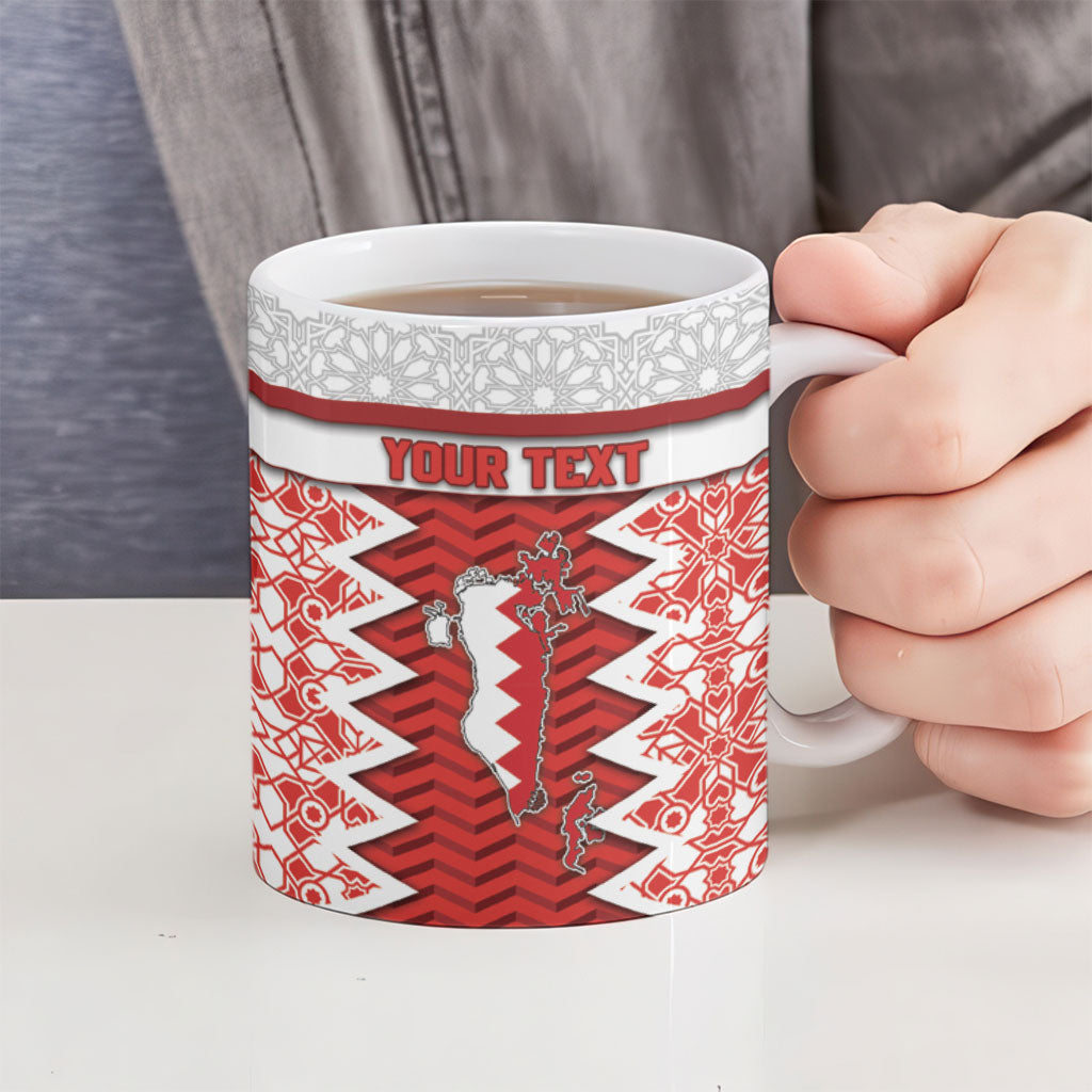 Personalized Bahrain Ceramic Mug Royal Coat Of Arms And Map Islamic Pattern