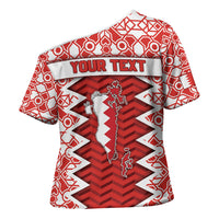 Personalized Bahrain Cross Shoulder Shirt Royal Coat Of Arms And Map Islamic Pattern