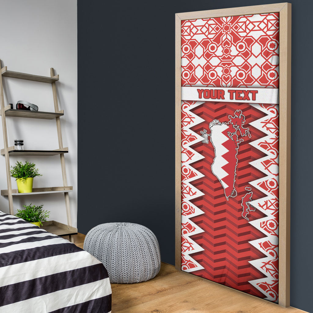 Personalized Bahrain Door Cover Royal Coat Of Arms And Map Islamic Pattern