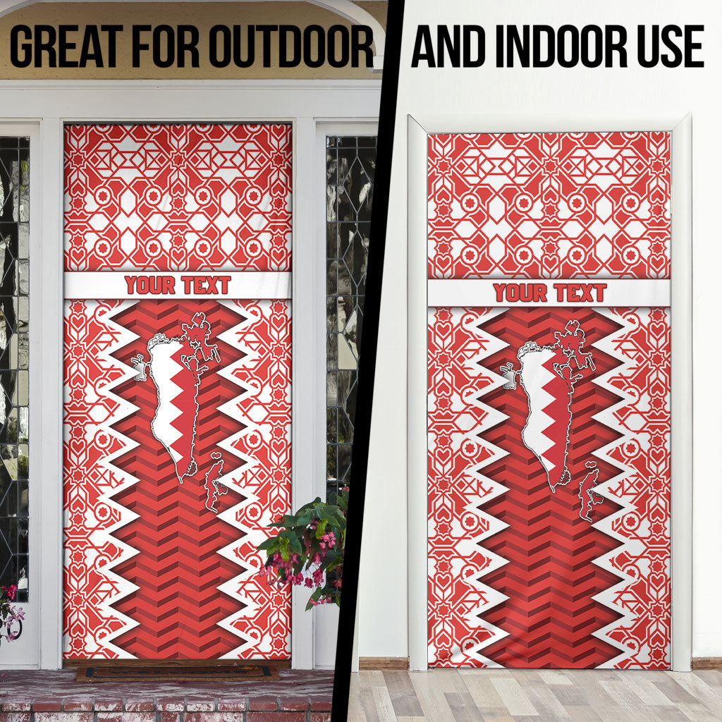 Personalized Bahrain Door Cover Royal Coat Of Arms And Map Islamic Pattern