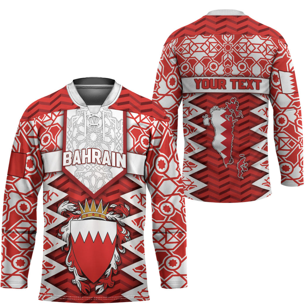 Personalized Bahrain Hockey Jersey Royal Coat Of Arms And Map Islamic Pattern