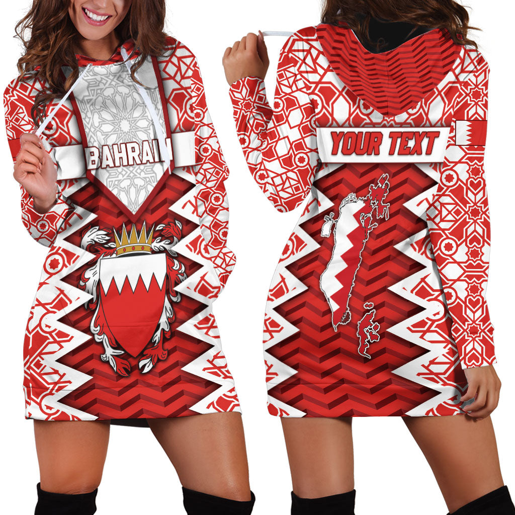 Personalized Bahrain Hoodie Dress Royal Coat Of Arms And Map Islamic Pattern