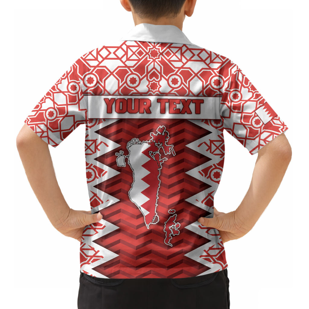 Personalized Bahrain Kid Hawaiian Shirt Royal Coat Of Arms And Map Islamic Pattern