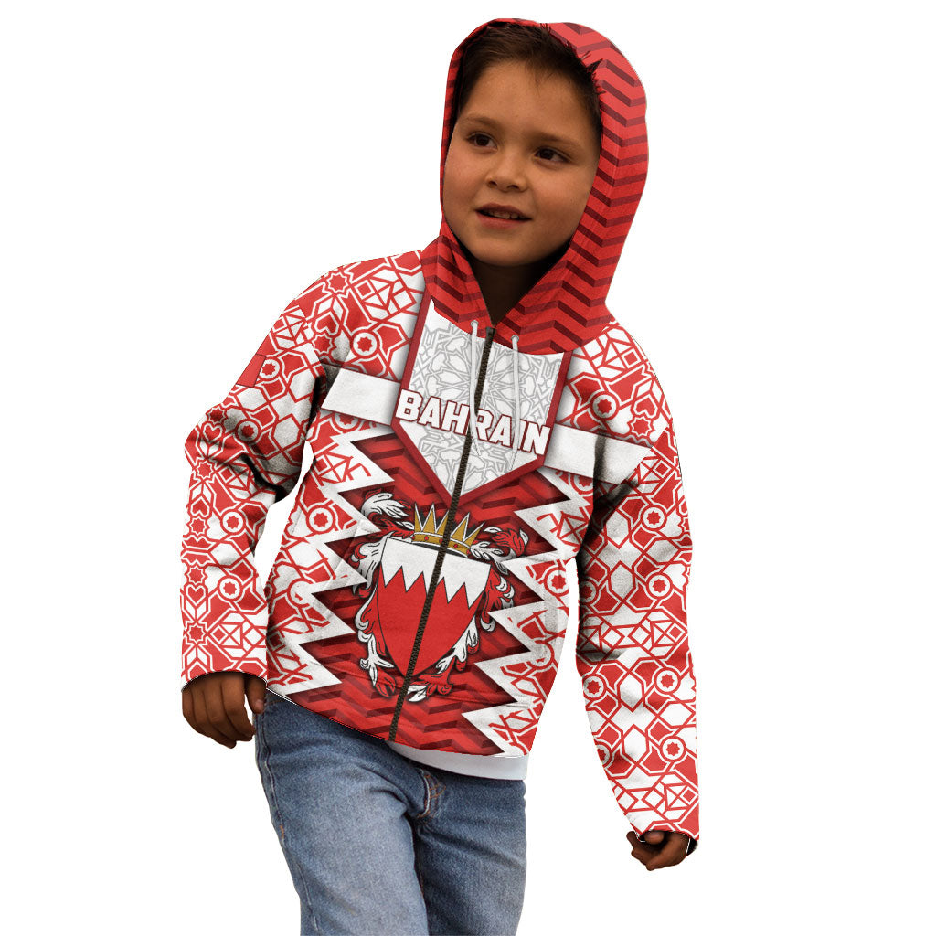 Personalized Bahrain Kid Hoodie Royal Coat Of Arms And Map Islamic Pattern