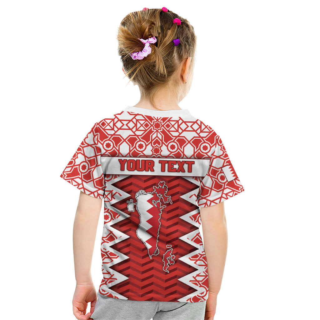 Personalized Bahrain Kid T Shirt Royal Coat Of Arms And Map Islamic Pattern