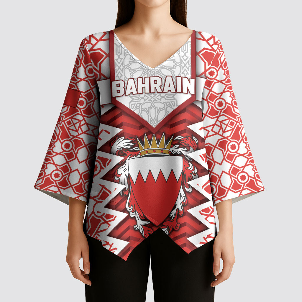 Personalized Bahrain Kimono Sleeve Blouse Royal Coat Of Arms And Map Islamic Pattern