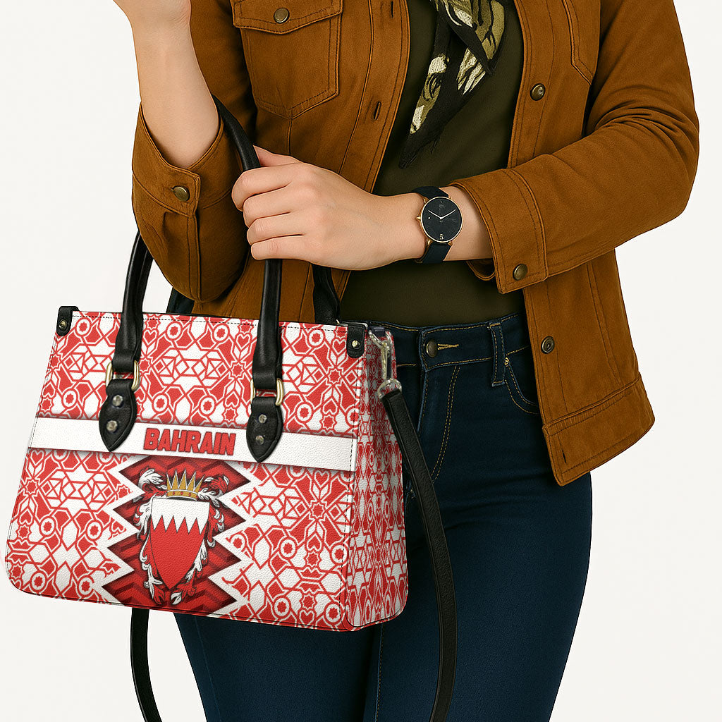 Bahrain Leather Bag Royal Coat Of Arms And Map Islamic Pattern