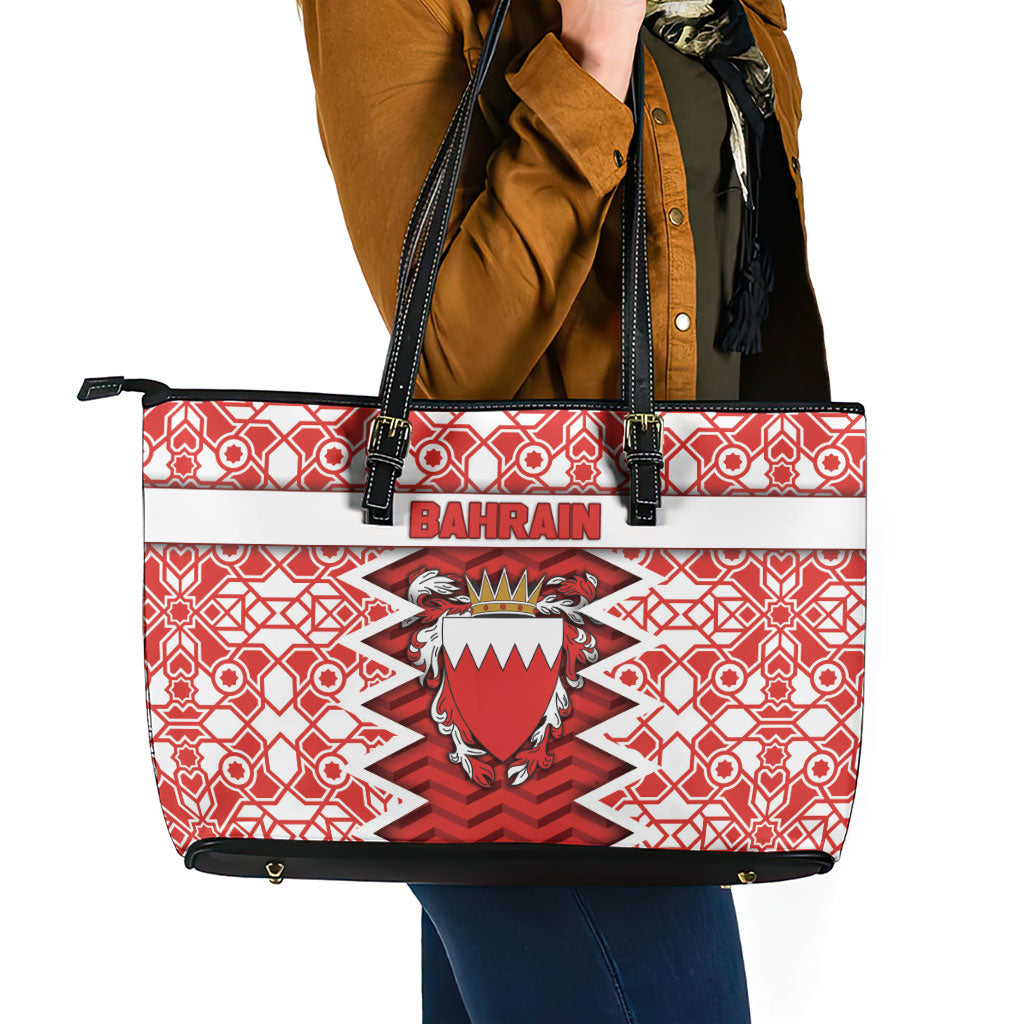Bahrain Leather Tote Bag Royal Coat Of Arms And Map Islamic Pattern
