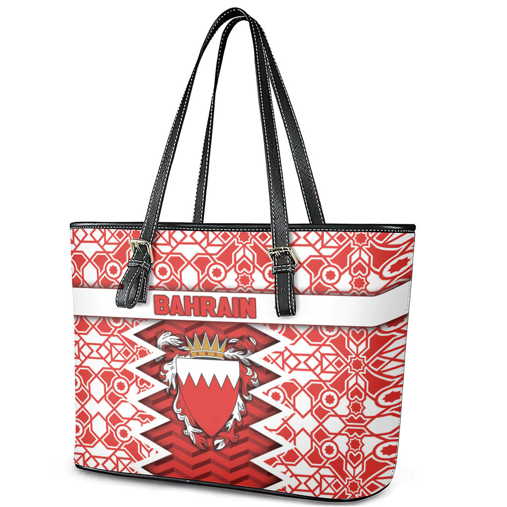 Bahrain Leather Tote Bag Royal Coat Of Arms And Map Islamic Pattern