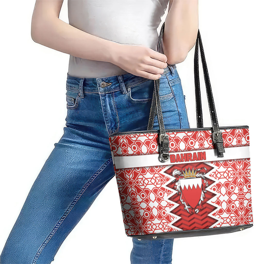 Bahrain Leather Tote Bag Royal Coat Of Arms And Map Islamic Pattern