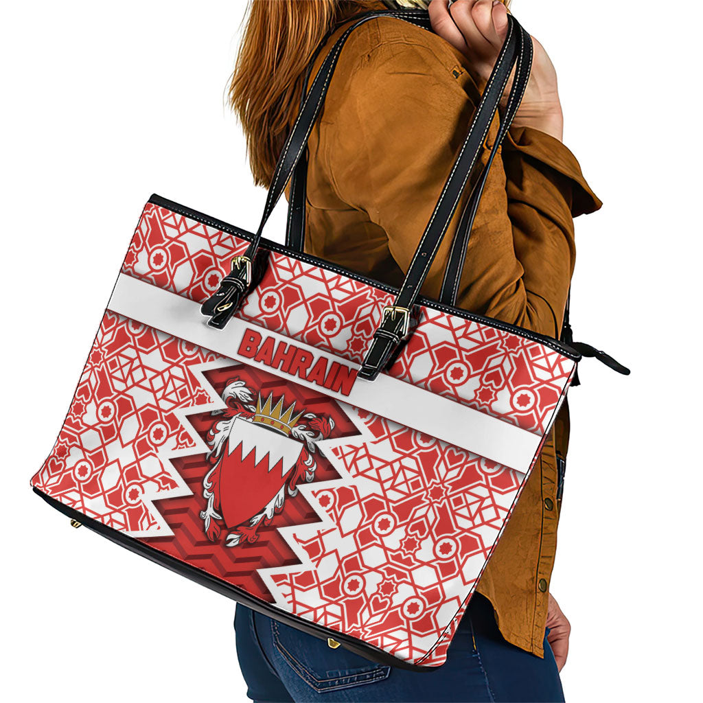 Bahrain Leather Tote Bag Royal Coat Of Arms And Map Islamic Pattern