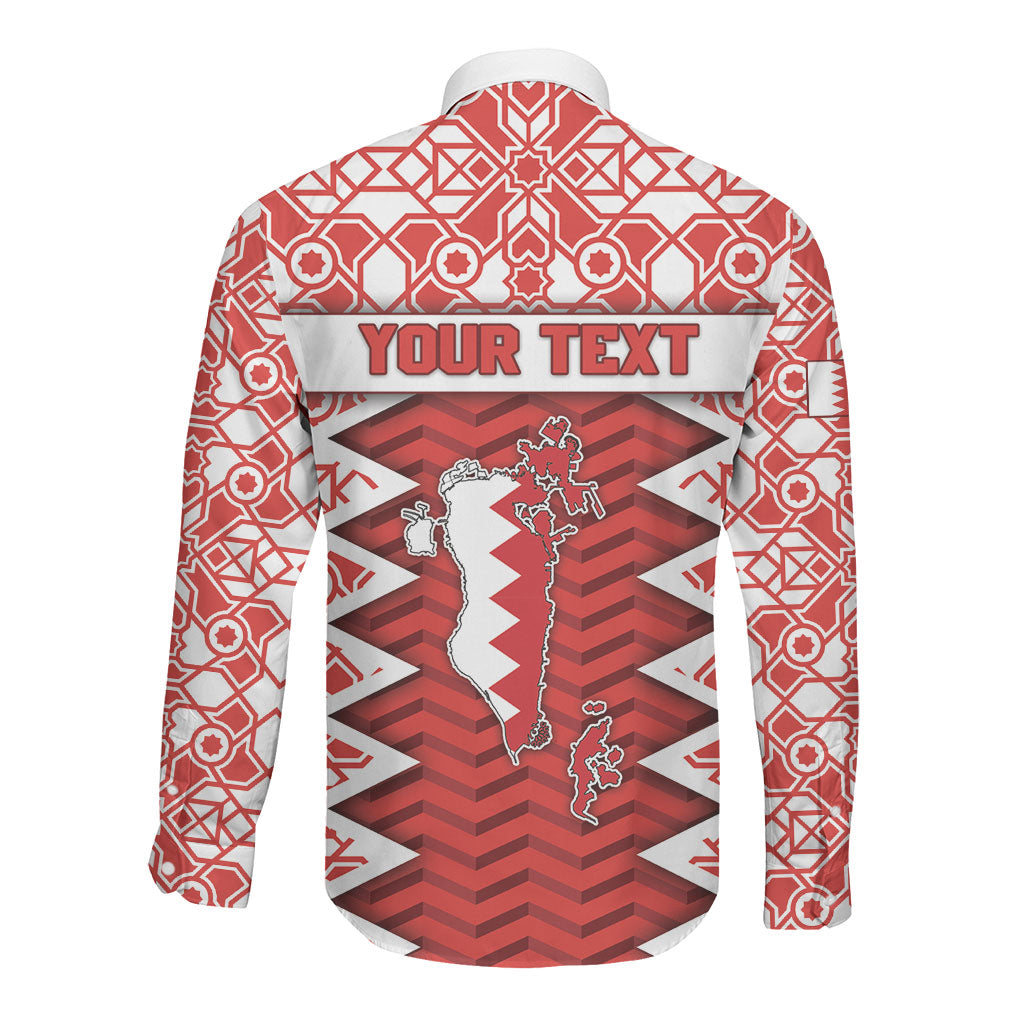 Personalized Bahrain Long Sleeve Button Shirt Royal Coat Of Arms And Map Islamic Pattern