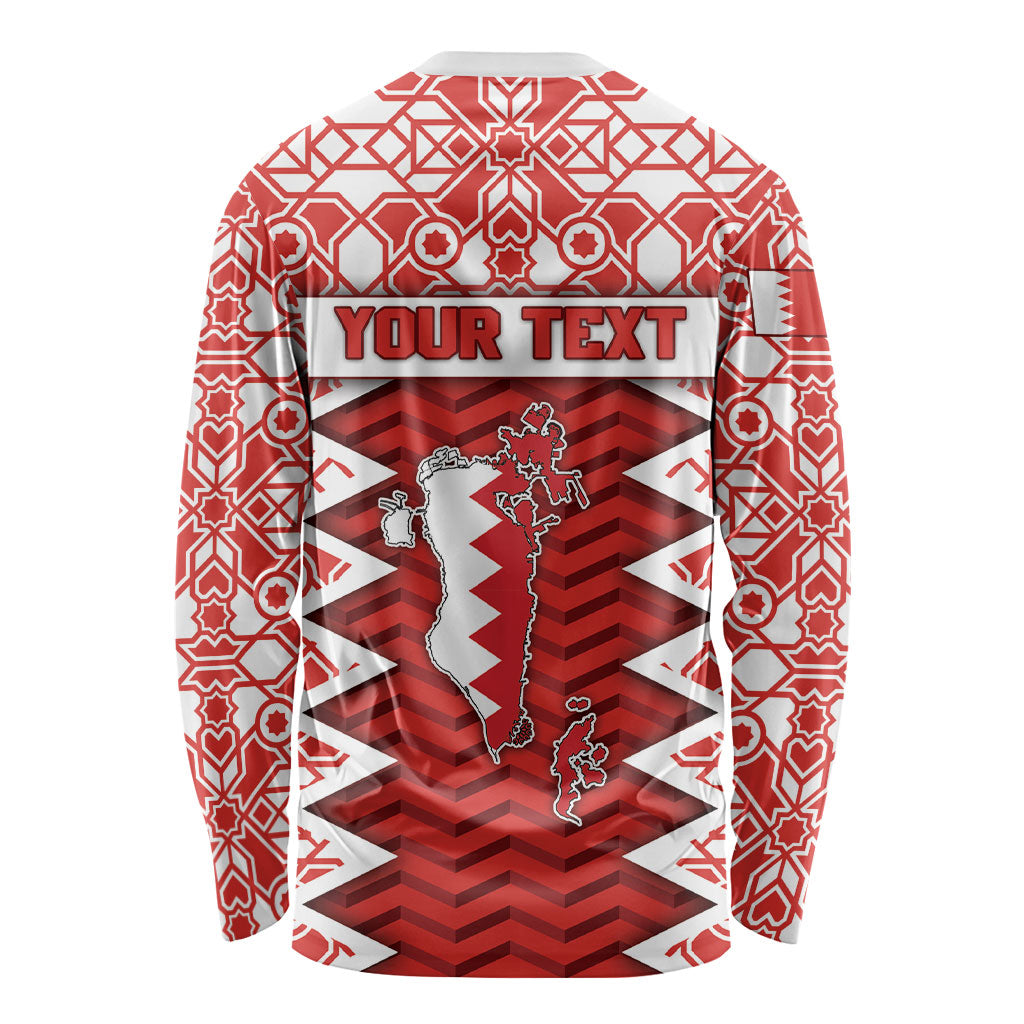 Personalized Bahrain Long Sleeve Shirt Royal Coat Of Arms And Map Islamic Pattern