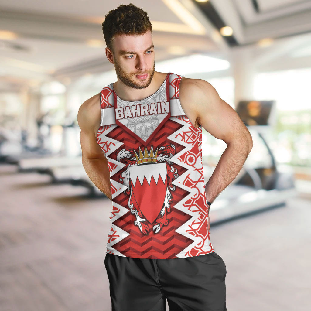 Personalized Bahrain Men Tank Top Royal Coat Of Arms And Map Islamic Pattern