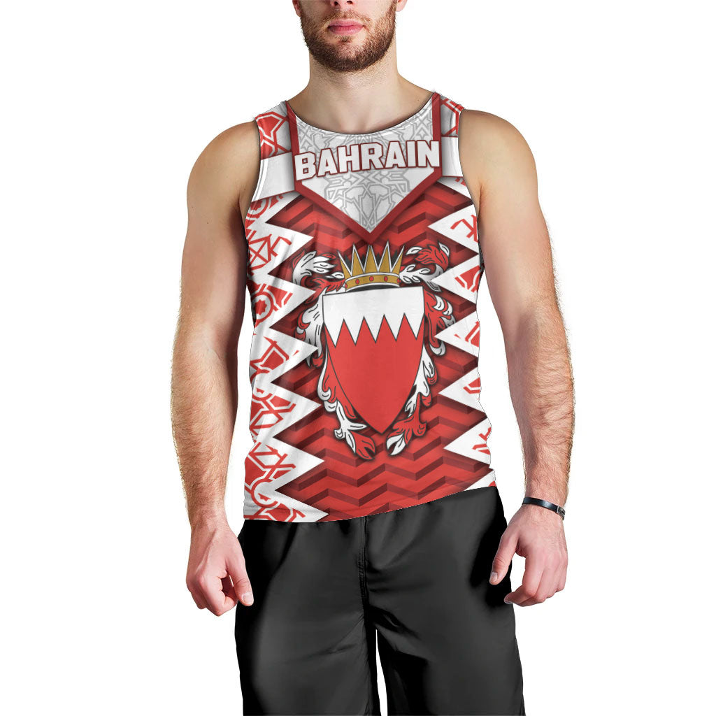 Personalized Bahrain Men Tank Top Royal Coat Of Arms And Map Islamic Pattern