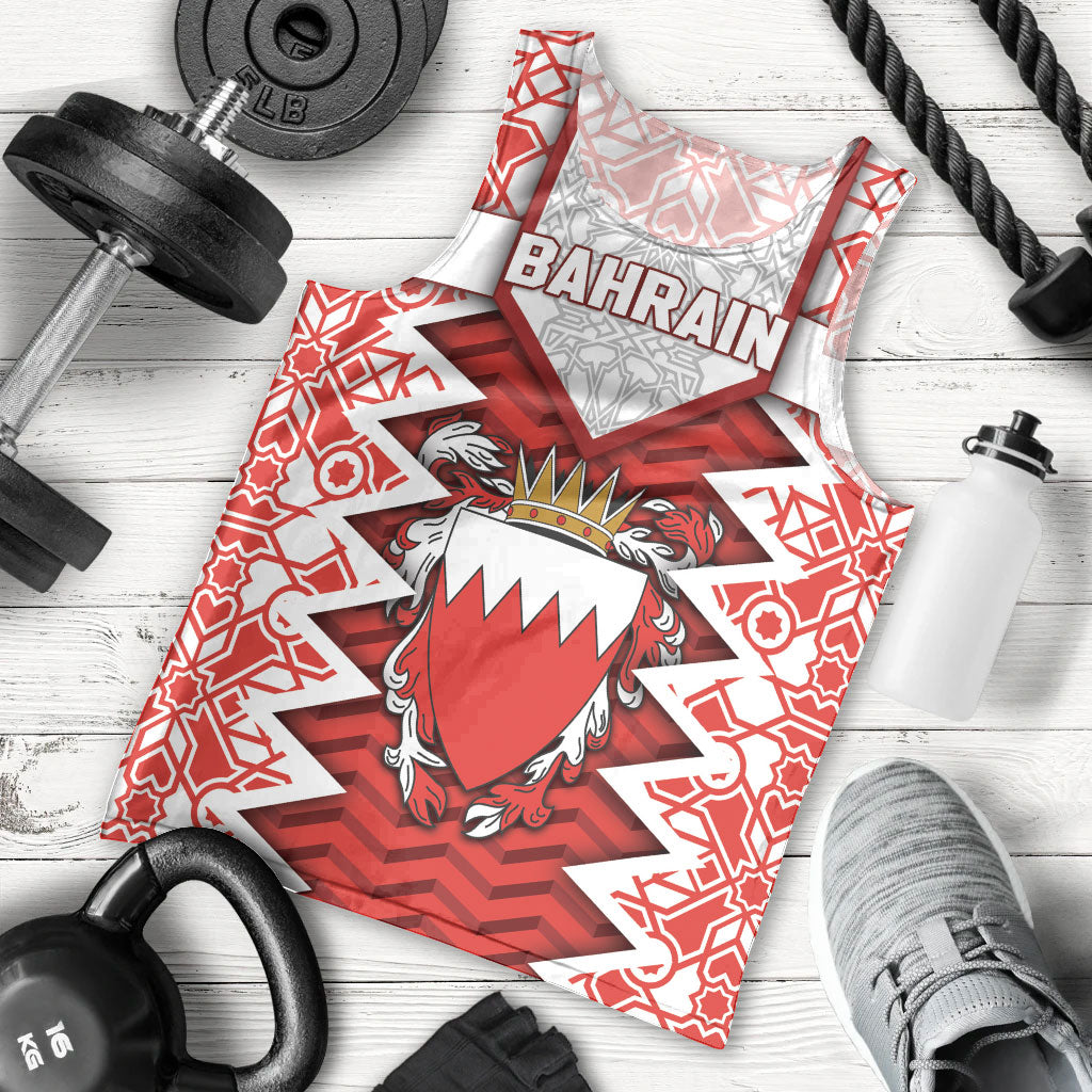 Personalized Bahrain Men Tank Top Royal Coat Of Arms And Map Islamic Pattern