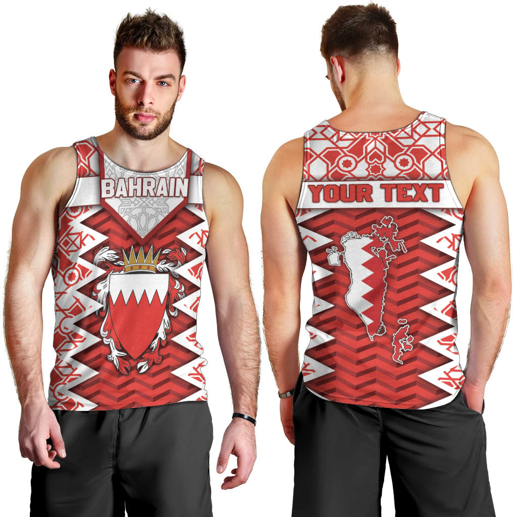 Personalized Bahrain Men Tank Top Royal Coat Of Arms And Map Islamic Pattern
