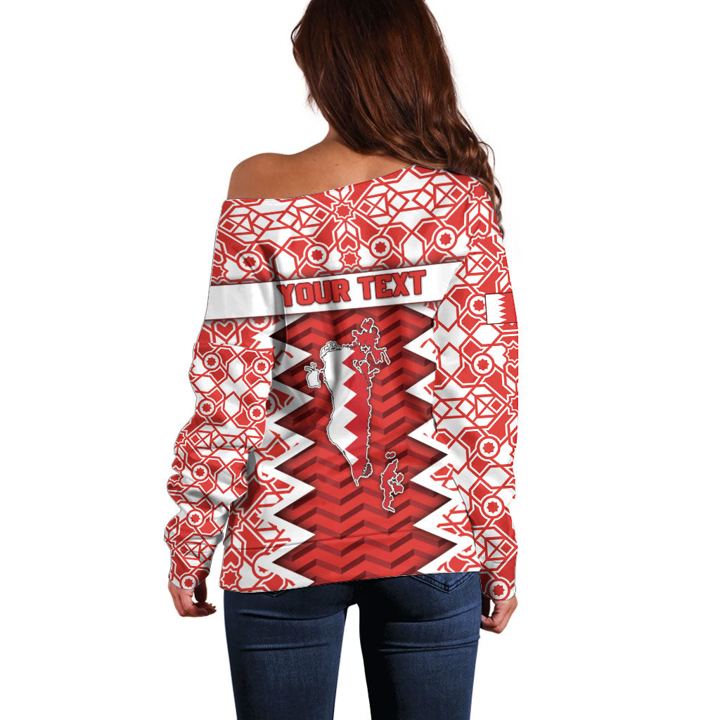 Personalized Bahrain Off Shoulder Sweater Royal Coat Of Arms And Map Islamic Pattern