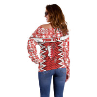 Personalized Bahrain Off Shoulder Sweater Royal Coat Of Arms And Map Islamic Pattern