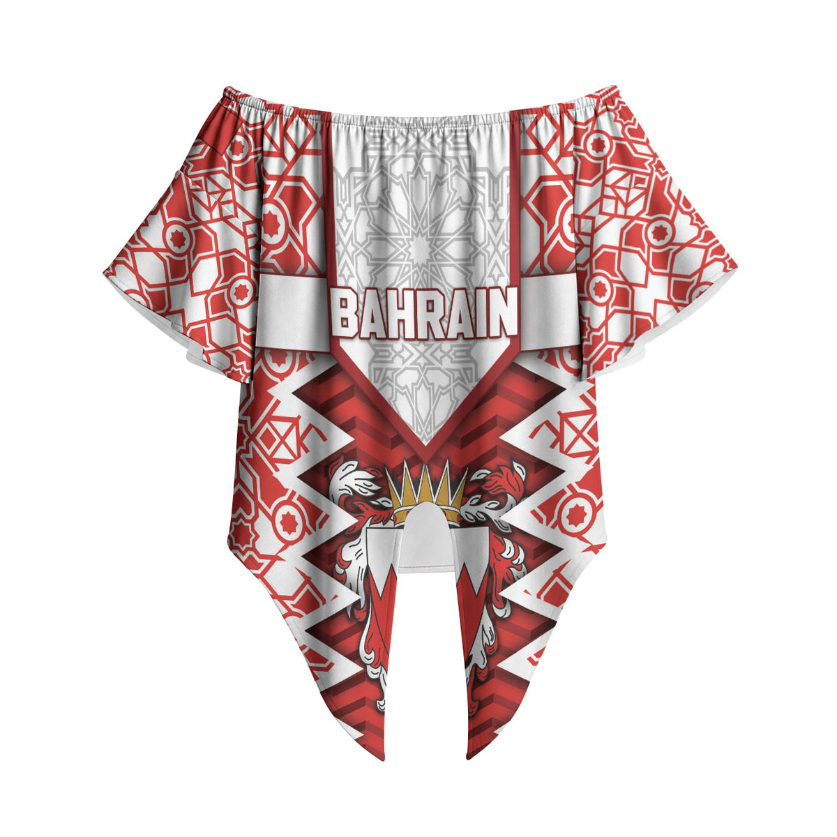 Personalized Bahrain Off Shoulder Wrap Waist Top Royal Coat Of Arms And Map Islamic Pattern