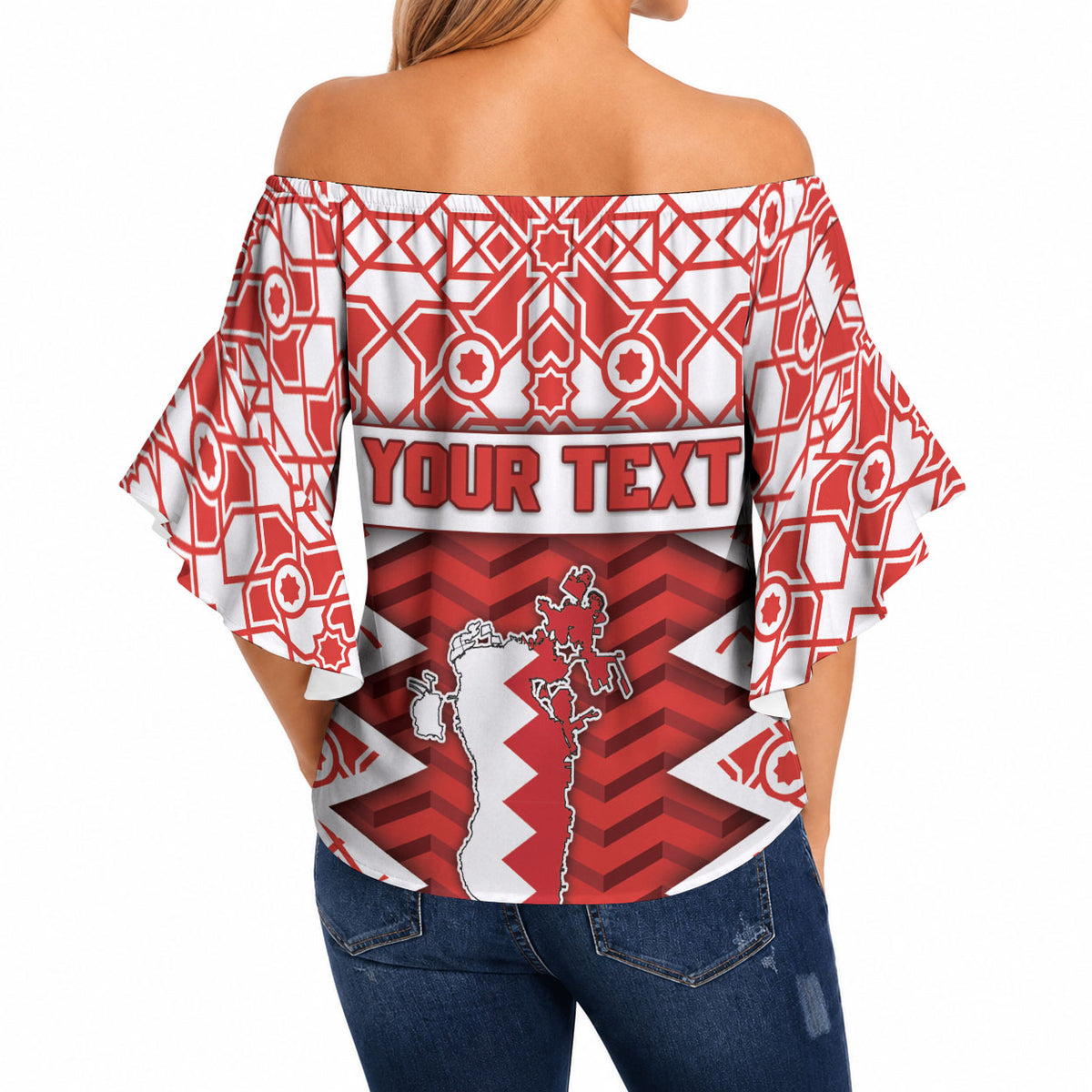 Personalized Bahrain Off Shoulder Wrap Waist Top Royal Coat Of Arms And Map Islamic Pattern