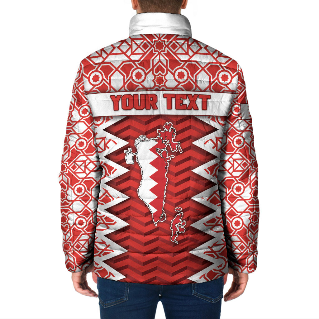 Personalized Bahrain Padded Jacket Royal Coat Of Arms And Map Islamic Pattern